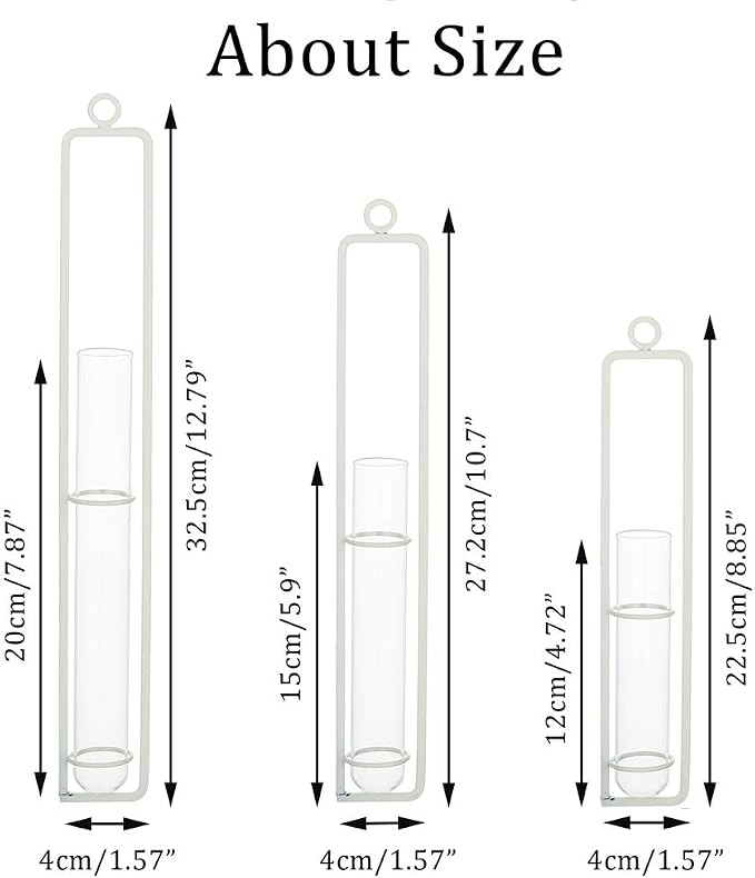 Sziqiqi Hanging Clear Glass Propagation Station Tube Vases for Cuttings, Buds, Greenery Hydroponic Plant Propagation Home Balcony Bath Wall Decoration Floral Container Set of 3 Ivory
