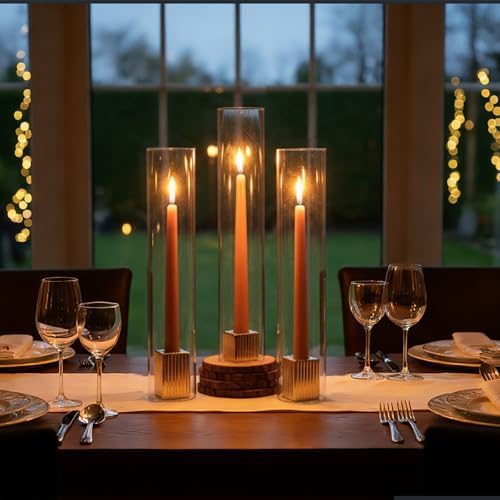 LETINE 14" Tall Hurricane Candle Holders with Gold Ribbed Taper Candle Holders Set of 9– Bulk Windproof Taper Candle Hurricane Glass for Outdoor&Indoors Wedding Centerpiece, Event & Home Decor - Image 6