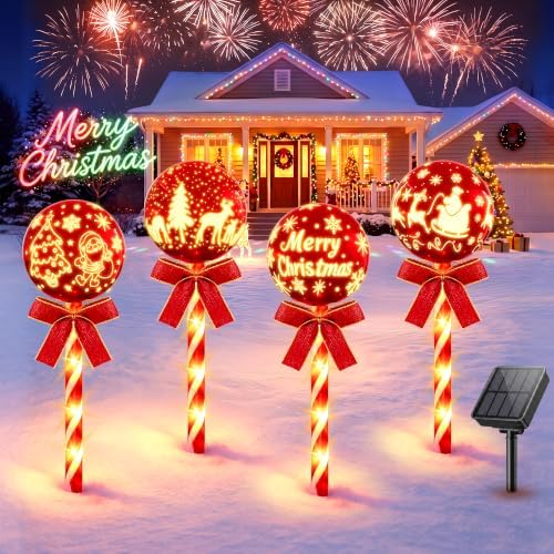 Solar Christmas Decorations Outdoor: 4 Pack Christmas Ball Pathway Lights by NFEVER
