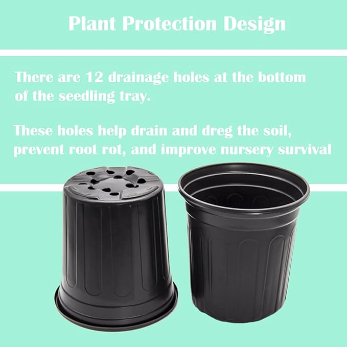 HECTOLIFE 50-Pack 1 Gallon Flexible Flower Plant Nursery Pots, Thickened Soft Plastic Seed Starting Container for Succulents, Seedlings, Cuttings, Transplanting,(Black)