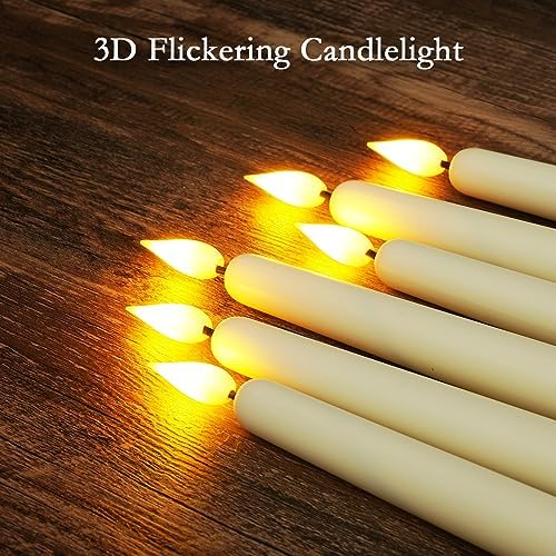 Homemory 12 Pcs Flameless Taper Candles with Remote Timer Dimmer, 11 inches Ivory Taper Candles Battery Operated, Plastic LED Candlesticks with Flickering Flame for Halloween Christmas Church Wedding - Image 5
