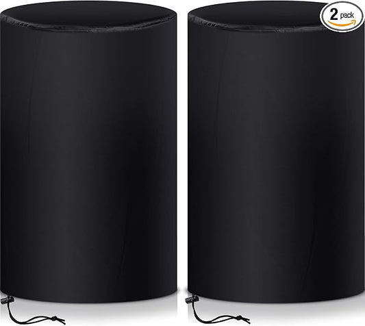 Amylove 55 Gallon Drum Cover, 210D Oxford Cloth Water Storage Barrel Cover, 25 x 37 Inch Outdoor Waterproof Rain Snow Bucket lid with Drawstring, UV Protection, Anti Dust(Black,2 Pcs)
