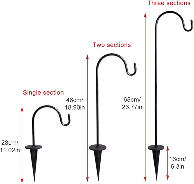 CALIDAKA 4 Pack Multi-Purpose Shepherds Hooks Outdoor Iron Shepherd Hook with Base Adjustable Heavy Duty Garden Hanging Stake for Lanterns Solar Light Plant Hanger Wedding Decor | Includes 4 hooks, Adjustable sections 11.02 18.90 26.77 in, For lights l...