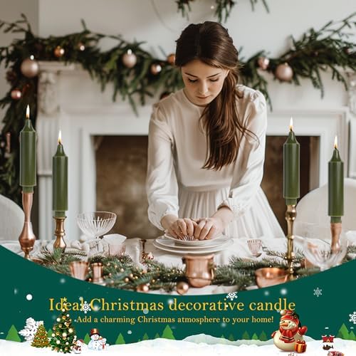 Olive Short Taper Candles 6 inch Green Candle Sticks Unscented Dinner Candle Dripless for Home Decor,Christmas Table Decor，Weddings Festive Party Women Gifts，Set of 4 - Image 2