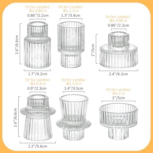 12 Pack Ribbed Clear Glass Candle Holders for Table Centerpieces - Image 2