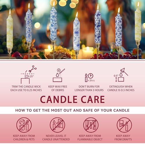 7 inch Short Candle Floral Candle Sticks Printed Candlestick Handmade Unscented Taper Candle 4 Pack Cute Flower Tapered Candles for Home Dinner Wedding Holiday - Image 6