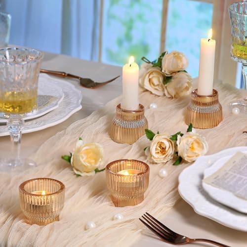 12 Pack Gold Taper Candle Holders, Glass Candlestick Tealight Holders - Image 5