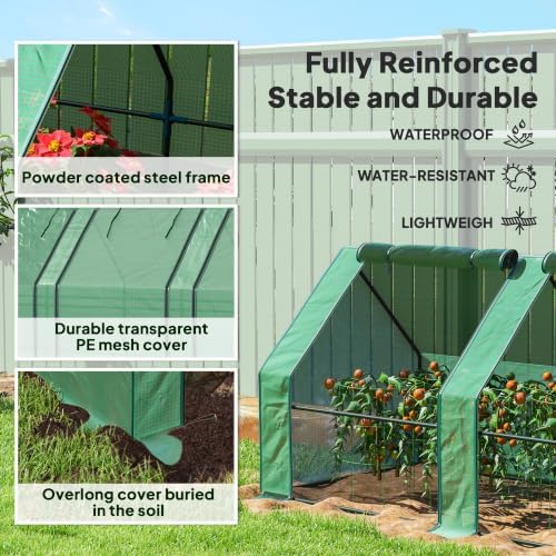 Outsunny 12' x 3' x 3' Mini Greenhouse Portable with Zippered Doors Green - Image 4