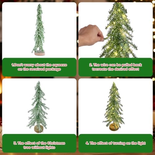 3 Pcs Mini Christmas Tree with Lights, Artificial Bottle Brush Trees with Wooden Bases Christmas Table Decor Small Trees with LED Light String for Decorations，Silver - Image 3