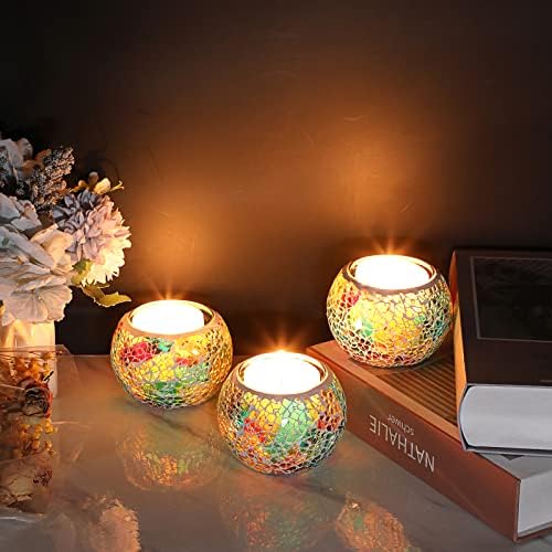 OwnMy 3PCS Mosaic Glass Tea Light Holders Round Bowl Votive Candle Holders - Image 2