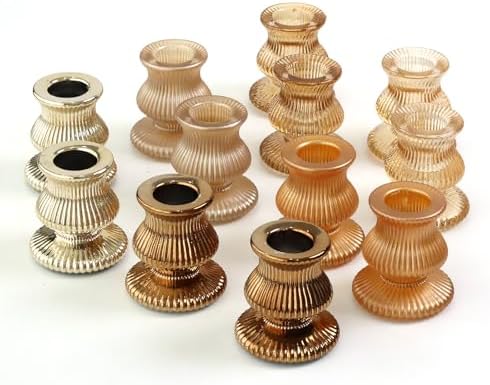 WDHODEC Gold Candlestick Holders 12PCS Glass Taper Candle Holders for Table Centerpiece Colorful Candle Sticks for Wedding, Party and Festival Decoration by WDHODEC