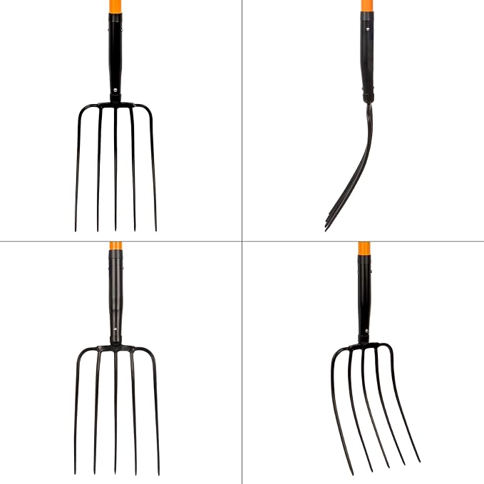 VNIMTI Pitch Fork for Gardening, 5 Tine Pitchfork Heavy Duty with Fiberglass Handle, 58 Inches