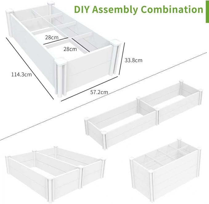 [Qikdesign] 45''x22.5'' Raised Garden Bed Kit | Planter Box Outdoor for Grow Vegetables Flowers Herbs | Easy Vinyl Plastic Garden Planter Box with Grow Grid-White