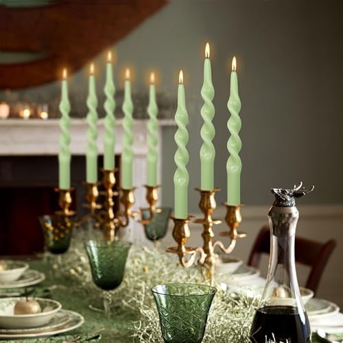 Smokeless Spiral Taper Candles 10 Inch Green Twisted Candlesticks Handmade Long Dinner Candles for Home Decor Wedding Party - Image 2
