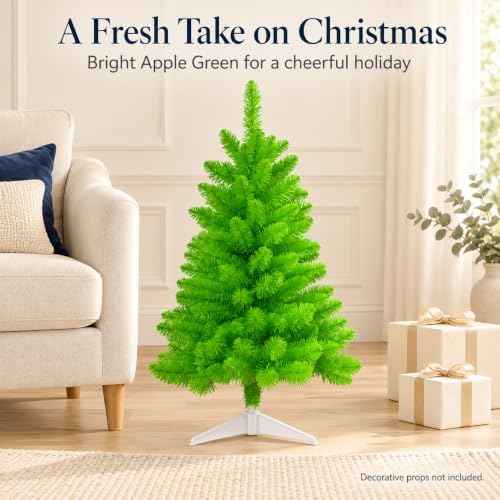 3FT Artificial Christmas Tree with String Lights – Tabletop Small Xmas Tree for Desk, Office, or Small Spaces – Full Branches, Easy Assembly, Holiday Decoration (Apple Green) - Image 2