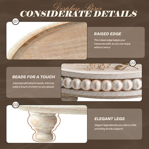 EOSAHR Beaded Wood Riser, Pedestal Stand for Home Essentials, Dark Natural - Image 6