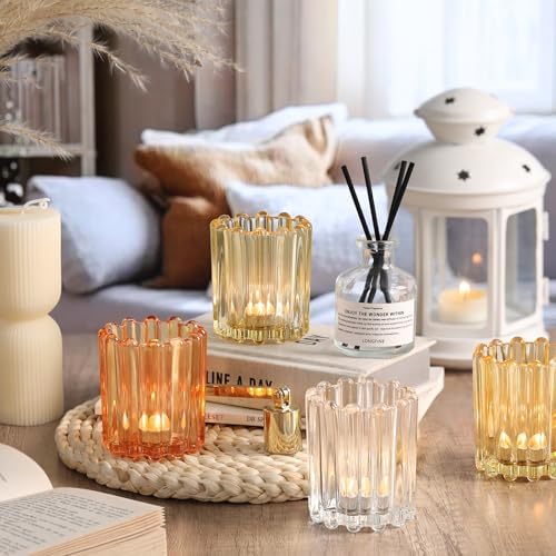 12PCS Votive Candle Holder, Orange Ribbed Votive Tealight Candle Holders - Image 6