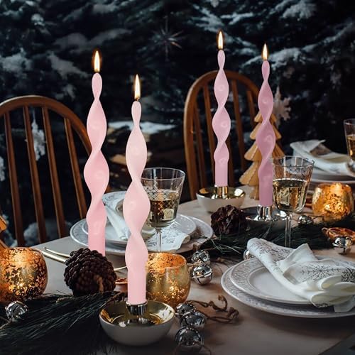 Unscented Gradient Pink Spiral Taper Candle Smokeless Taper Candlesticks Handmade 10 Inch Long Twisted Candles for Wedding Holiday Home Decor Gifts - Image 6