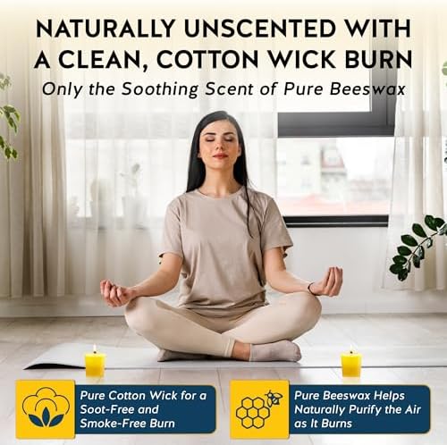 12 Pack of Beeswax Votive Candles - 100% Pure, Natural Beeswax with Natural Light Honey Scent - 15 Hour Burn - Alternative Imagination - Image 4