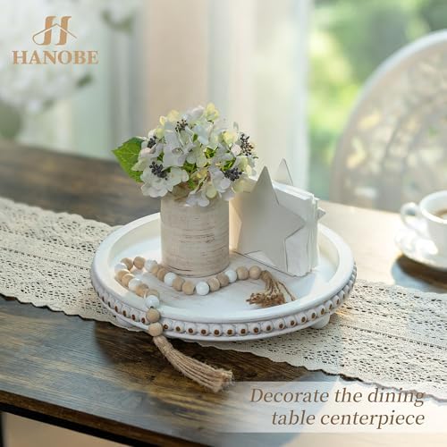 Hanobe Decorative Tray for Home Decor Round Wooden Candle Holder Beads Edge - Image 4