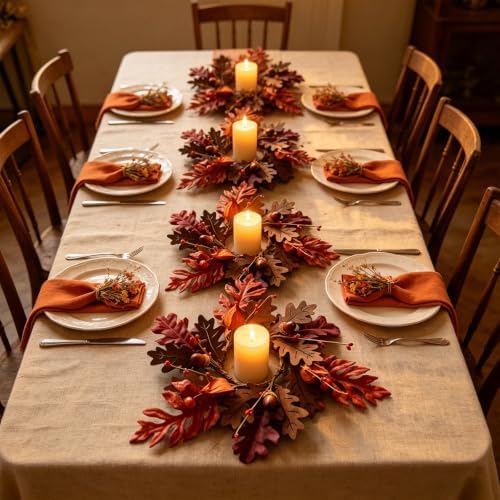 4 PCS Fall Maple Leaves Candle Ring Wreaths Autumn Wooden Leaves Candle Holder Rings with Acorns Berries Lantern Fruit Thanksgiving Harvest Wreath for Pillar Candles Farmhouse Table Centerpiece Decor - Image 3