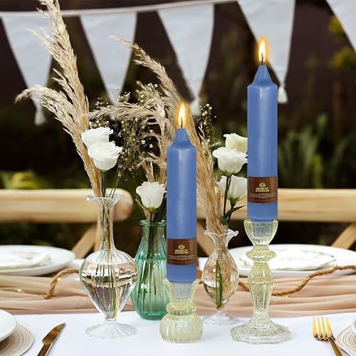 NJAO HOO Dark Blue Short Taper Candle 7 Inch Candlesticks Unscented Dripless Tapered Candle Set for Home Decor Wedding Party Dinner Candles, 4 Pack - Image 2