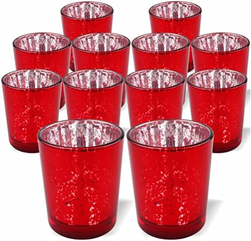 PMLAND Speckled Mercury Glass Votive Candle Tealight Holders - Bulk Pack of 12 Red by PMLAND