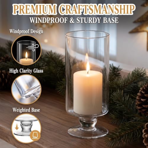 3 Pcs Wedding Glass Candle Holder - 6" 8" 9" Clear Hurricane Stemmed Terrarium Pillar Candle Floating Tealights Flower Vase Centerpiece Holiday Decoration for Home Party - Image 3