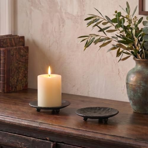 Iron Pillar Candle Holder: 4.6" Vintage Black Candle Tray and Plate by CreatedforWeddingsandHome