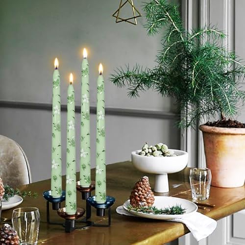 2 Set Light Green White Flower Taper Candles -10 Inch Unscented Exquisite Birthday Gifts Perfect for Valentine's Day Dinner Party Wedding Anniversary - Image 4