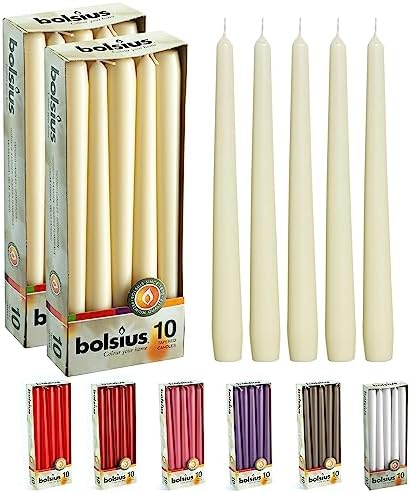 BOLSIUS 20 Count Unscented 10 Inch Ivory Household Taper Candles - 8 Hours Burning Time - Premium European Quality - Smokeless Dripless Taper Candlesticks - Great for Home Décor, Dinners, and Parties by BOLSIUS