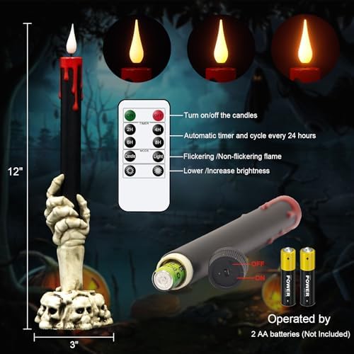Wondise Halloween Black Flameless Taper Candles with Remote and Timer - Image 2