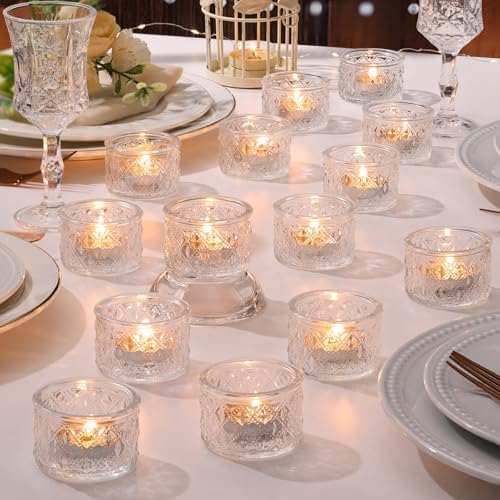 24 Pack Clear Tealight Candle Holders, Glass Votive Candle Holders Bulk by MATAHUMbeyourbetterchoice