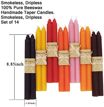 Set of 14 9 Inch Beeswax Taper Candles - Smokeless Unscented Long Burning Dripless Candles for Wedding, Home Decor, Dinner Party, and Holiday Gifting - Image 2