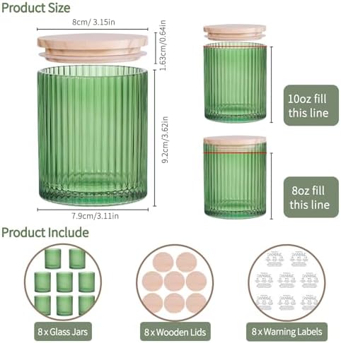 Green Candle Jars with Lids, 8-Pack 12oz Ribbed Glass Candle Containers - Image 2