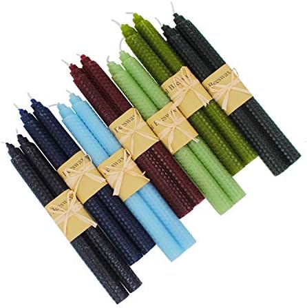 7 Pairs 100% Pure Beeswax Handmade Taper Candles, 9 Inch Smokeless Dripless Wax Candles, Beeswax Candle for Home Gift Ideas - Cool Color Set by XIANGZHU