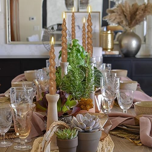 7.5 Inches Spiral Taper Candles Colorful Twisted Candle Dripless Long Candles, Handmade Candlesticks for Wedding Dinner Decor, Set of 4(Brown) - Image 5