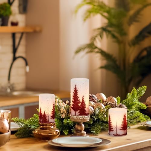 Red Christmas Tree LED Flameless Pillar Candles Battery Operated with Timer - Image 5
