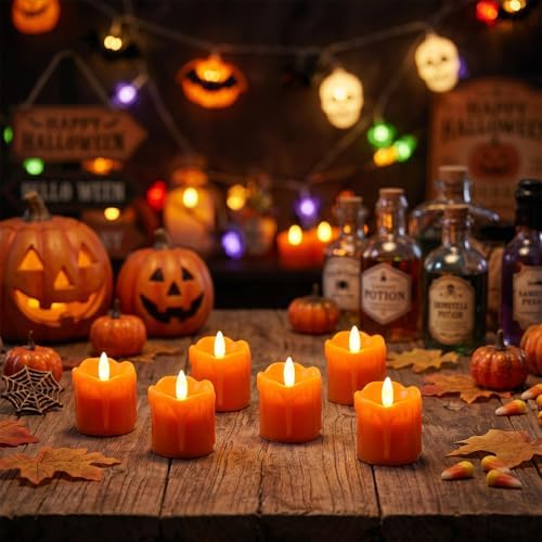 Orange Flameless Votive Candles Battery Operated with Remote Timer - Image 6