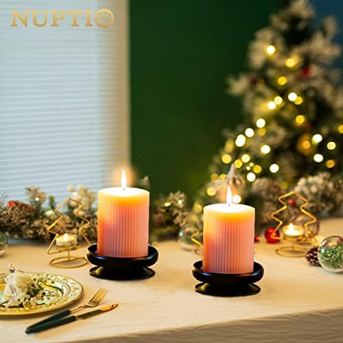 NUPTIO Black Pillar Candle Holders: Iron Spike Candle Stand 3.6" Diameter - Image 2