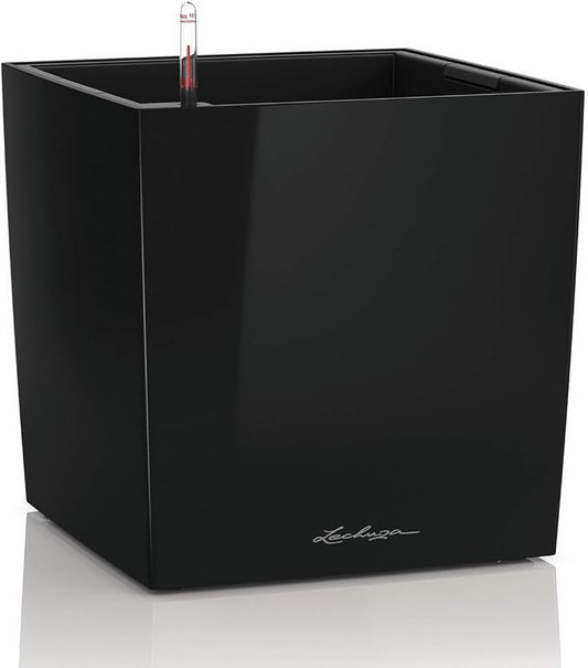 Lechuza Cube 50 Premium Black High Gloss, Self-Watering Square Planter, H19.3 L19.3 W19.3 in