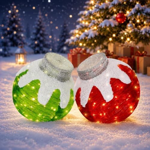 2 Pcs Outdoor Christmas Ornaments, Lighted Pop-Up Holiday Ball Decoration with 160 LED Lights, 8 Light Functions, Lighted Collapsible Christmas Outdoor Decorations for Yard, Patio, Home by TNGAN