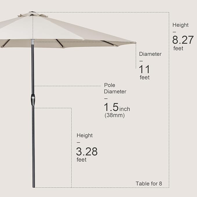Tempera Patio Market Outdoor Table Umbrella with Auto Tilt and Crank, Large Sun Umbrella with Sturdy Pole & Fade Resistant Canopy, Easy to Set