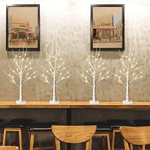 Christmas Decorations for The Home, 2FT BirchTree with LED Lights, Warm White Tree Lamp, Fairy Light Spirit Tree for Room Inside Fireplace Home Decor, Battery Powered, Timer (4PK) by PEIDUO