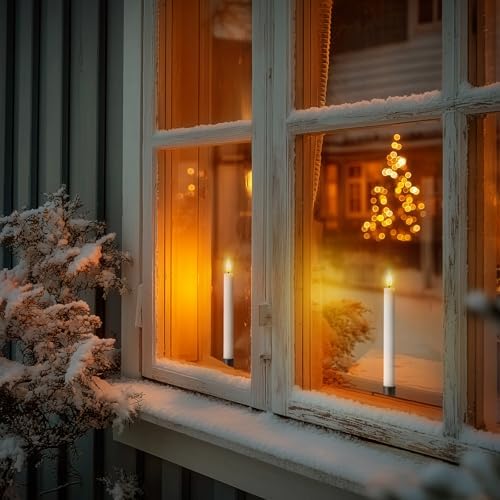 Homemory Real Wax Window Candles with Remote Timer Dimmer, Flameless Taper Candles with Holders, Christmas Candle for Window Battery Operated, LED Candlesticks for Home Holiday Decor, 6 Pcs White - Image 4