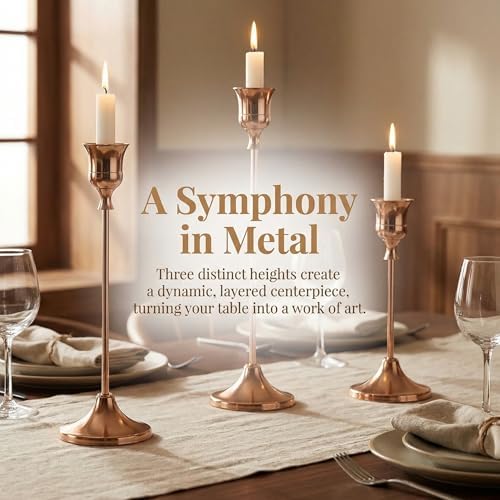 4 Sets(12 Pcs) French Gold Tapered Candle Holder,Candlestick Tall Metal Candlestick Holders for Table Centerpiece Home Decor for Wedding Fireplace Mantel Housewarming Gift Fits 3/4 Inch Thick Candles - Image 4