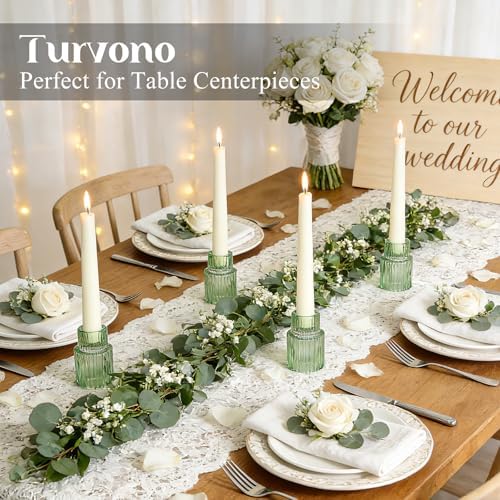 12 Pack Green Glass Taper Candle Holders for Christmas Centerpieces - Image 4