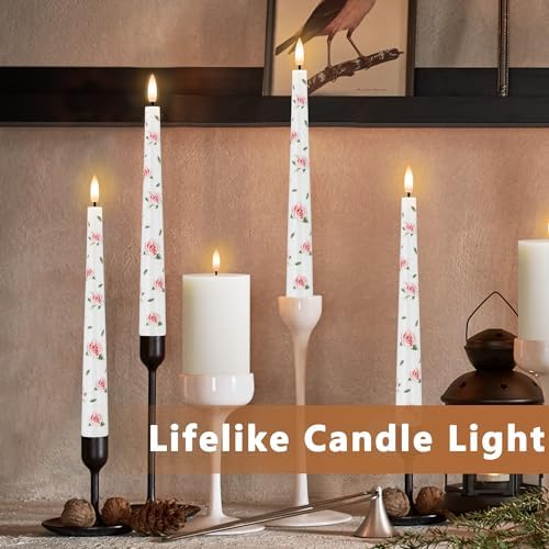 Rose Flameless Taper Candles, 9.6" Real Wax LED Candles with Remote & Timer - Image 4