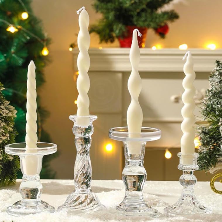 4 Pcs White Taper Candles 7.87 Inch, Unique Spiral Wave Twisted Dinner Candlesticks, Smokeless White Candle Sticks for Christmas, Valentines Day, Wedding, Party and Holiday Home Decor - Image 6