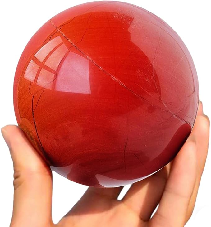 2.4-2.8 inch Natural Red Jasper Crystal Ball with Stand, Hand Polished Quartz Stone Orb, Reiki Healing Mineral Sphere, Energy Balancing Degaussing Stone, Home Office Desktop Ornament